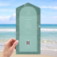 Seashell Palm Aqua Beach Weddenschap QR Code RSVP