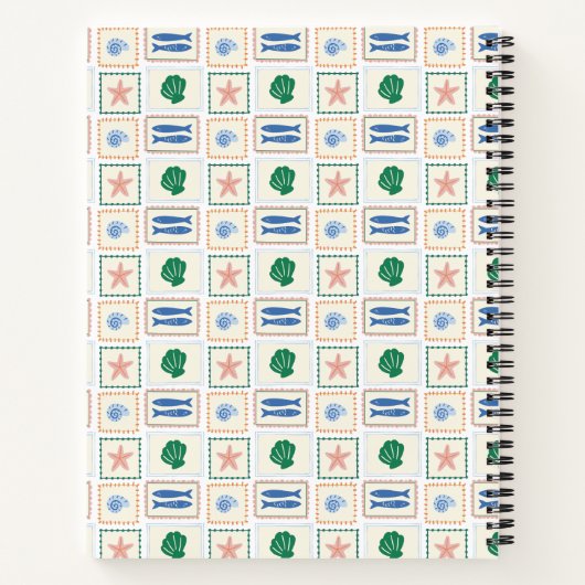 Seashell Pattern Personalize Coastal Boho Notitieboek (Achterkant)