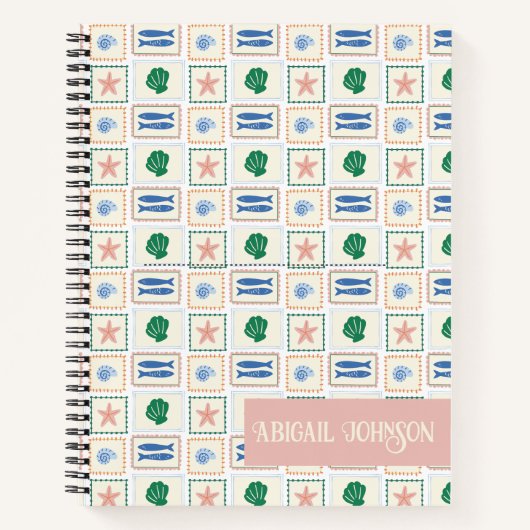 Seashell Pattern Personalize Coastal Boho Notitieboek (Voorkant)