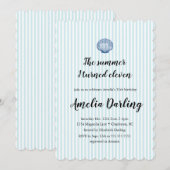 Seashell Preppy Blue Stripe Summer I turned Eleven Kaart (Voorkant / Achterkant)