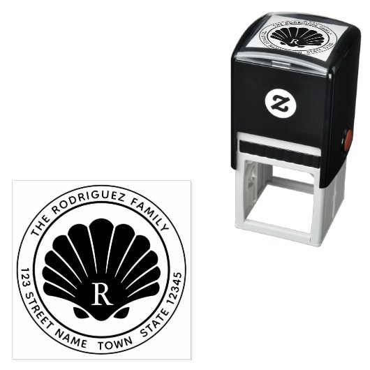Seashell Round Address Self Inking Rubber Stamp Zelfinktende Stempel (In situ)