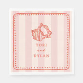 Seashell roze gestreept tropisch strand bruiloft servet (Voorkant)
