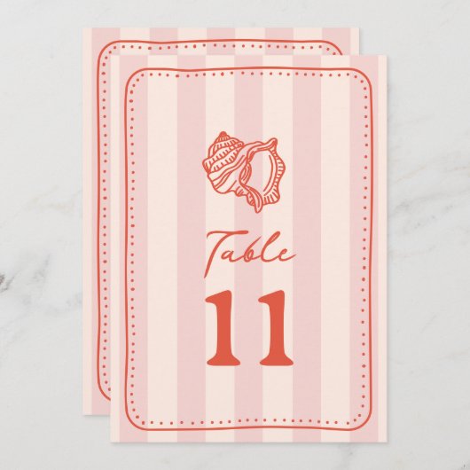 Seashell roze streep bruiloft kaart (Voorkant / Achterkant)