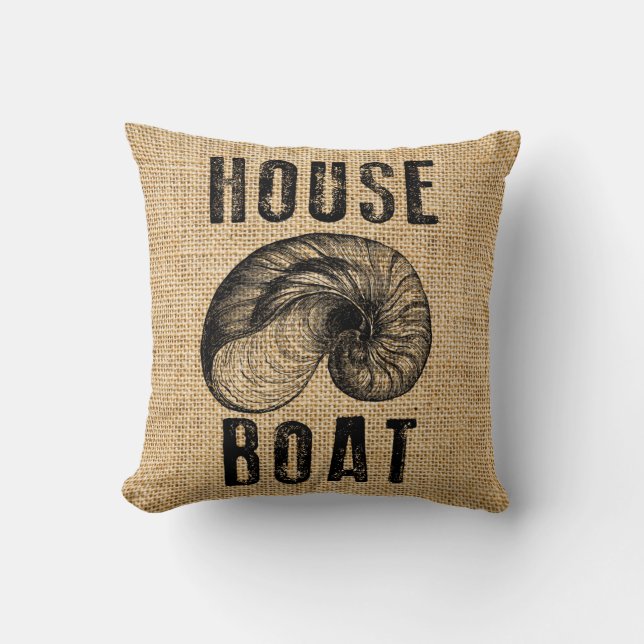 Seashell Rustic Burlap House Boat Accent Kussens (Voorkant)