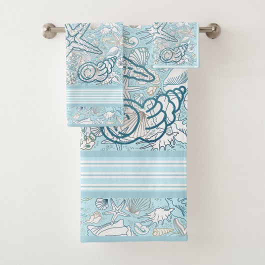 Seashell Scène met blauwe achtergrond Bad Handdoek (Insitu)