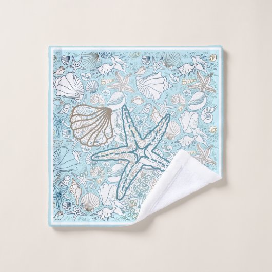 Seashell Scène met blauwe achtergrond Bad Handdoek (Wasdoekje)
