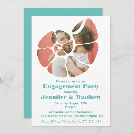 Seashell Shaped Photo Custom Engagement Party Kaart (Voorkant / Achterkant)