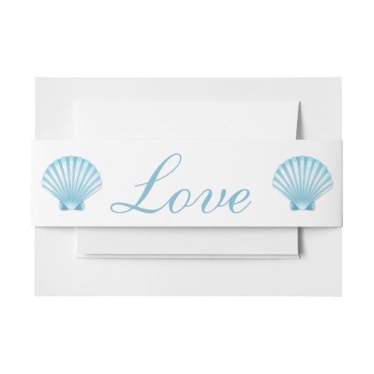 Seashell Shell Beach Nautisch Elegant Blauw Huweli Uitnodigingen Wikkel (Voorkant Voorbeeld)