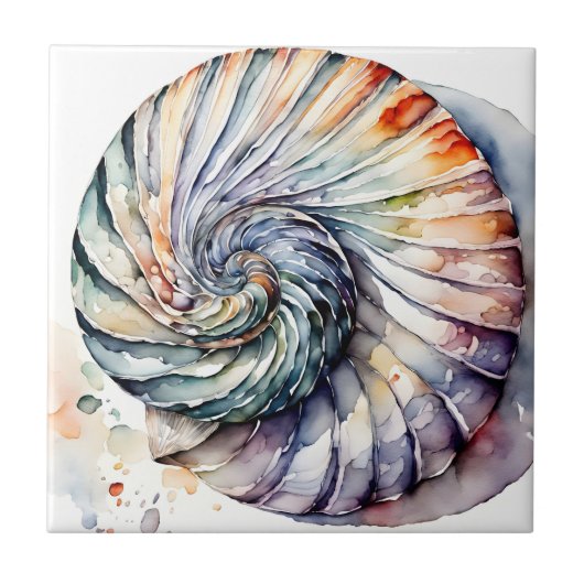 Seashell Shell Nautilus Design 357 Waterverf Tegeltje (Voorkant)