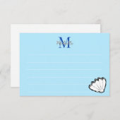 Seashell Sketch White And Blue Lined Monogram Notitiekaartje (Voorkant / Achterkant)