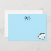 Seashell Sketch White And Blue Monogram Notitiekaartje (Voorkant / Achterkant)