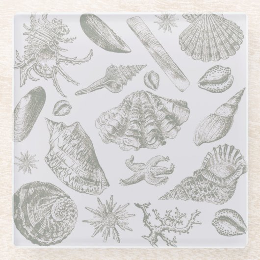 Seashell Soft Antiek Art Beach Shells Glazen Onderzetter (Voorkant)