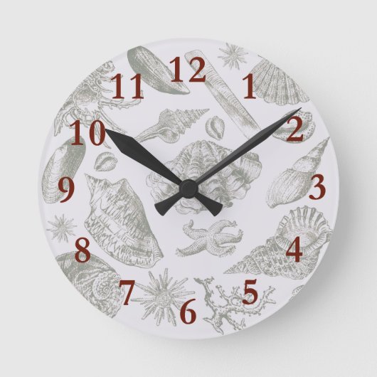 Seashell Soft Antiek Art Beach Shells Ronde Klok (Voorkant)