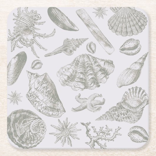 Seashell Soft Antiek Art Beach Shells Vierkante Kartonnen Onderzetter (Voorkant)