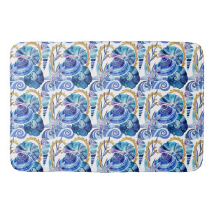 Seashell Starfish Glitter Blue Ocean Nautical Badmat