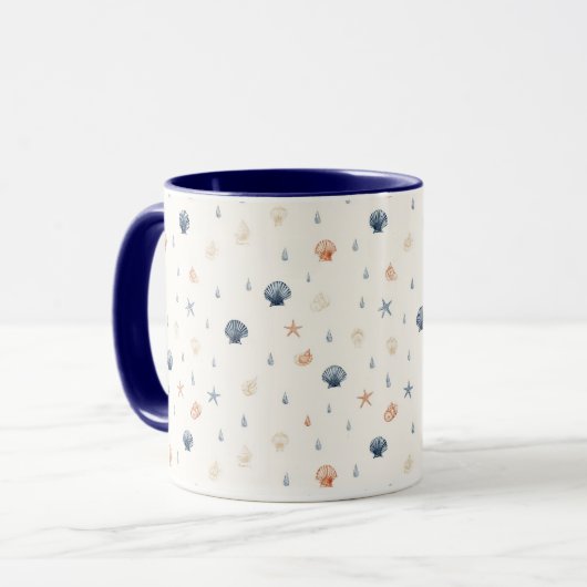 Seashell Starfish Seamless Pattern Mok (Voorkant links)