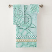 Seashell Starfish Turtle Waterverf Aqua ID751 Bad Handdoek (Insitu)