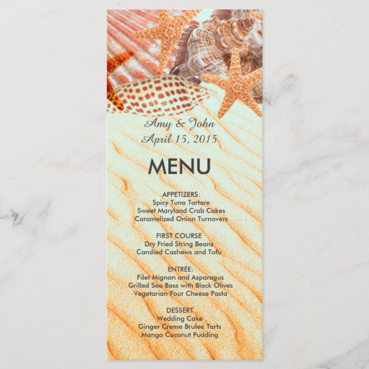 Seashell strand bruiloft menu seashell5 (Voorkant)