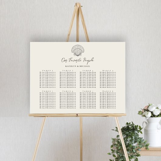 Seashell Strand Oceaan Bruiloft 8 Tafel Zitkaarten Poster