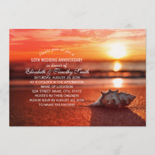Seashell Sunset Beach Wedding Jubileum Party Kaart