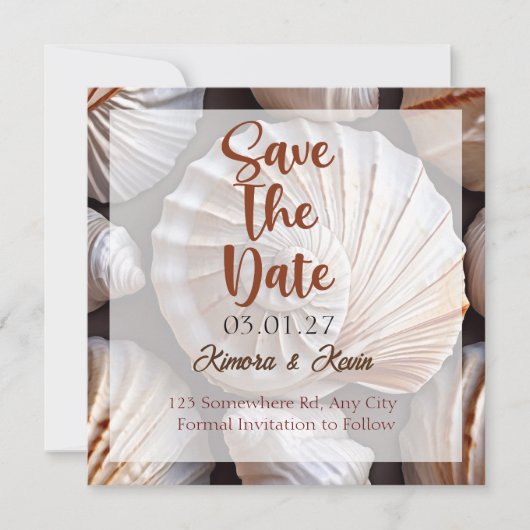 Seashell Theme gepersonaliseerd Save the Date Kaar (Voorkant)