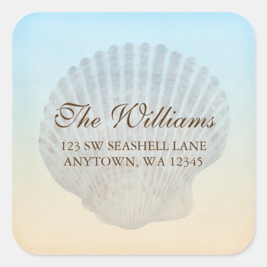 Seashell Tropical Beach Adres Label Square (Voorkant)
