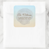 Seashell Tropical Beach Adres Label Square (Tas)