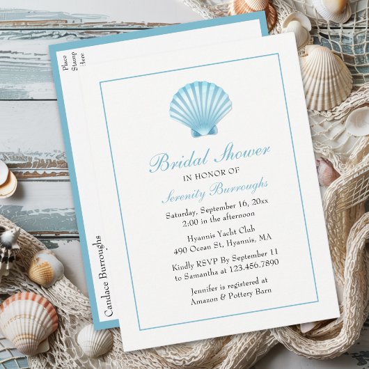 Seashell Vrijgezellenfeest Nautisch Blauw Strand K Uitnodiging Briefkaart