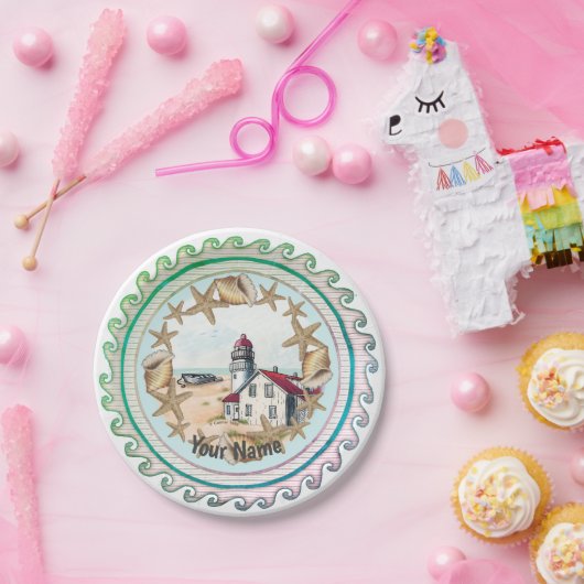 Seashell Vuurtoren papier bord (Feest)