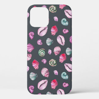Seashell Waterverf: donkerblauw patroon iPhone 12 Hoesje