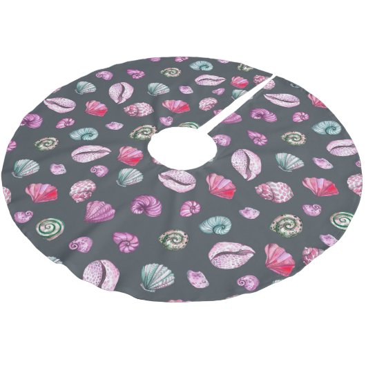 Seashell Waterverf: donkerblauw patroon Kerstboom Rok (Gekanteld)