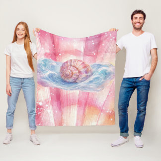 Seashell Wave Fleece Blanket – Coastal Ocean Art Deken