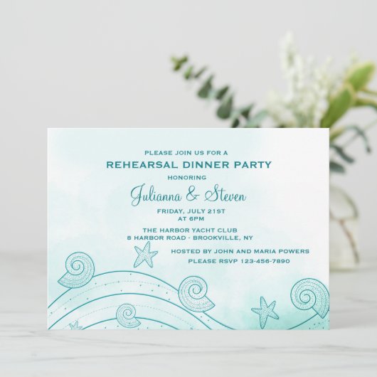 Seashell Wave Invitation Kaart (Staand voorkant)