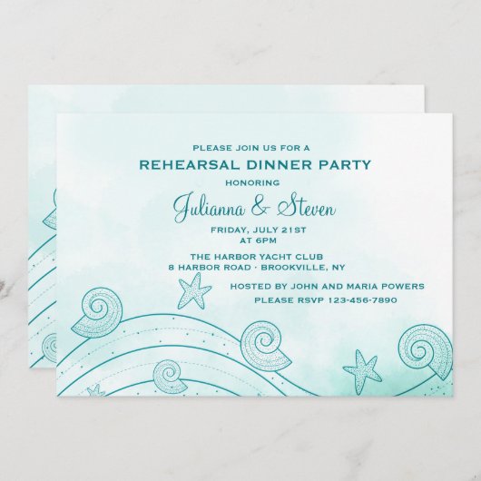 Seashell Wave Invitation Kaart (Voorkant / Achterkant)