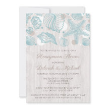Seashell Whitewash Wood Honeymoon Shower Invites