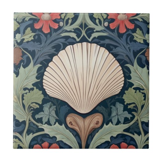 Seashell William Morris stijl oceaan thema bloemen Tegeltje (Voorkant)