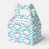 Seashell witte en blauwe golf patronen op maat bedankdoosjes (Voorkant Zijde)