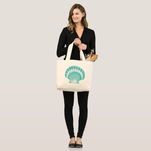 Seashell - zachte aqua en wit grote tote bag (Voorkant (model))