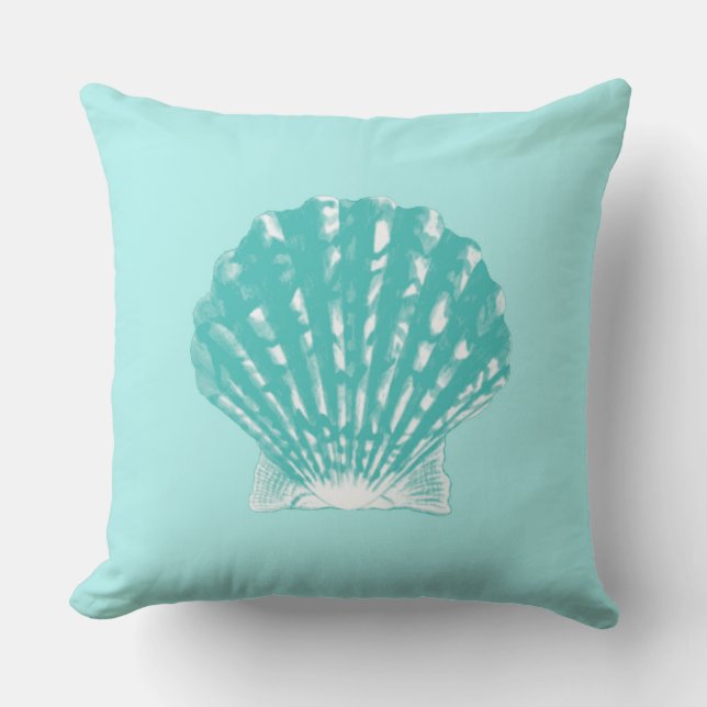 Seashell - zachte aqua en wit kussen (Voorkant)