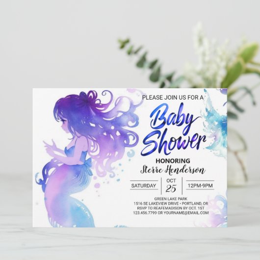 Seashell Zeemeermin Sparkles Baby shower Kaart (Staand voorkant)