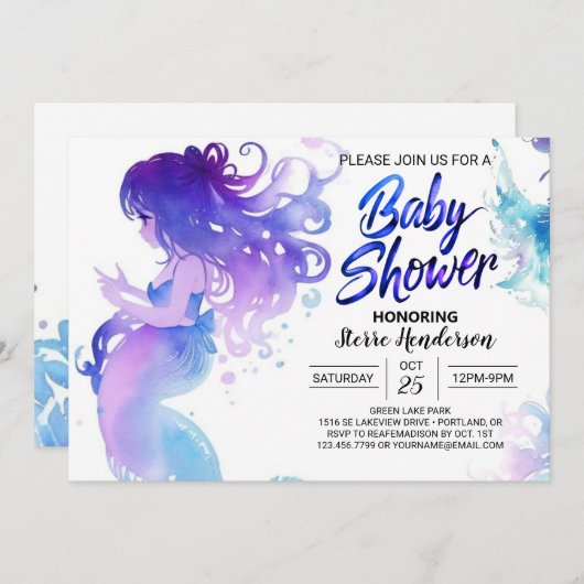 Seashell Zeemeermin Sparkles Baby shower Kaart (Voorkant / Achterkant)