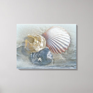 Seashellen en Surf Canvas Afdruk