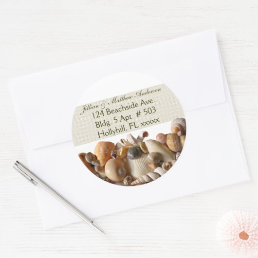 Seashells Adresetiketten, lint Ronde Sticker (Envelop)