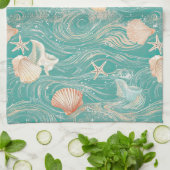 Seashells and Ocean Waves Pattern (10) Theedoek (Gevouwen)