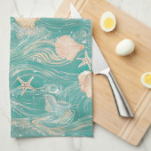 Seashells and Ocean Waves Pattern (10) Theedoek (Quarter Fold)