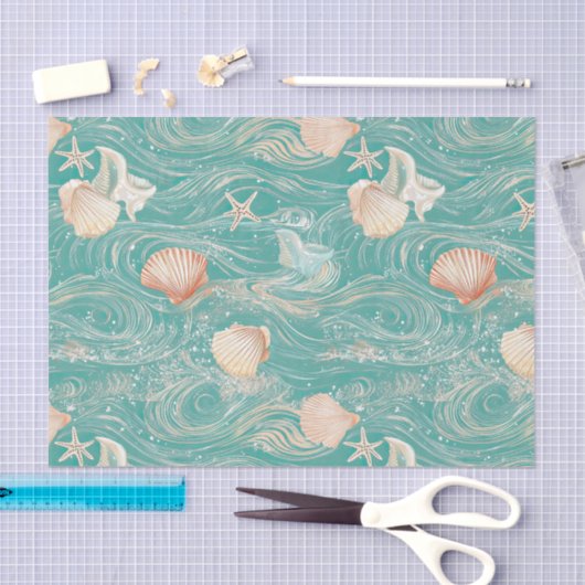 Seashells and Ocean Waves Pattern (10) Tissuepapier (Craft)