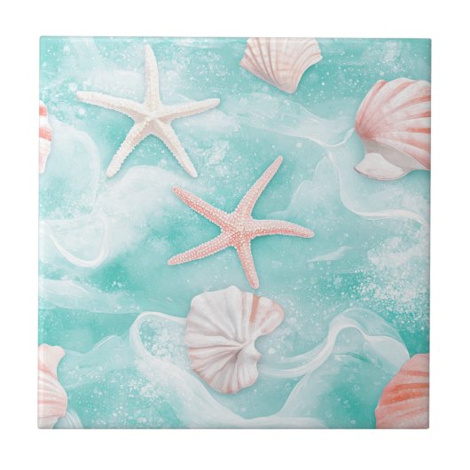 Seashells and Ocean Waves Pattern (1) Tegeltje (Voorkant)