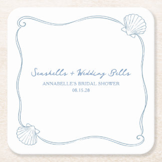 Seashells and Wedding Bells Coastal Bridal Shower Vierkante Kartonnen Onderzetter