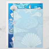 Seashells Aqua Ocean Letterhead Stationery (Voorkant / Achterkant)