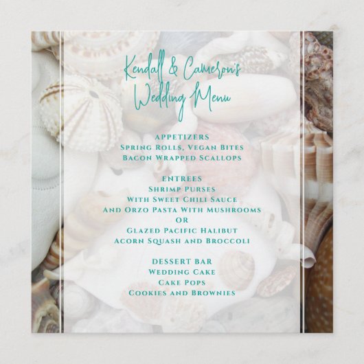 Seashells Beach Menu Mariage à thème Modèle (Devant)